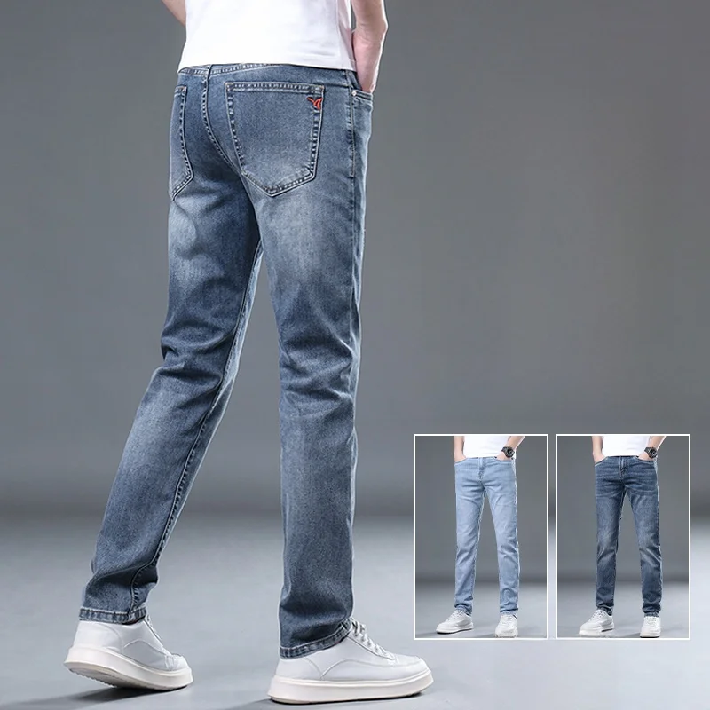 

Мужские джинсы прямого кроя, зауженные, повседневные, универсальные, эластичные, со средней посадкой, из хлопкового стрейч-денима, износостойкие, с высокой талией, осенние...