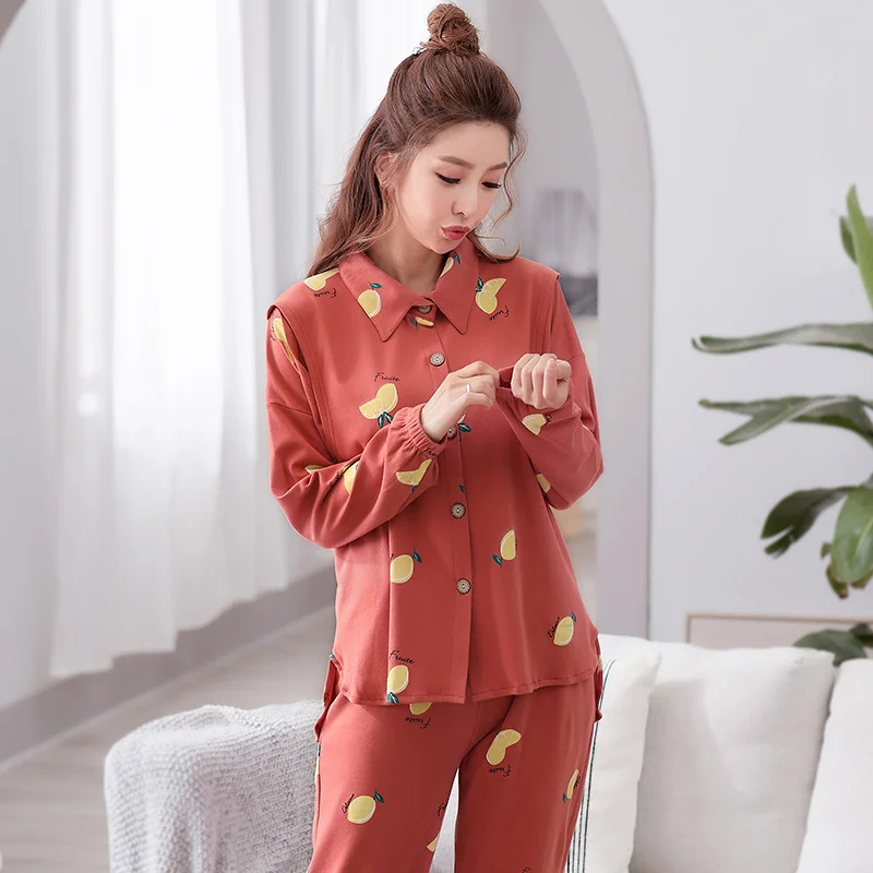 Autumn Winter Cotton Maternity Nursing Pajamas Breast Feeding Nightwear Clothes for Pregnant Women Pregnancy Sleepwear Suits