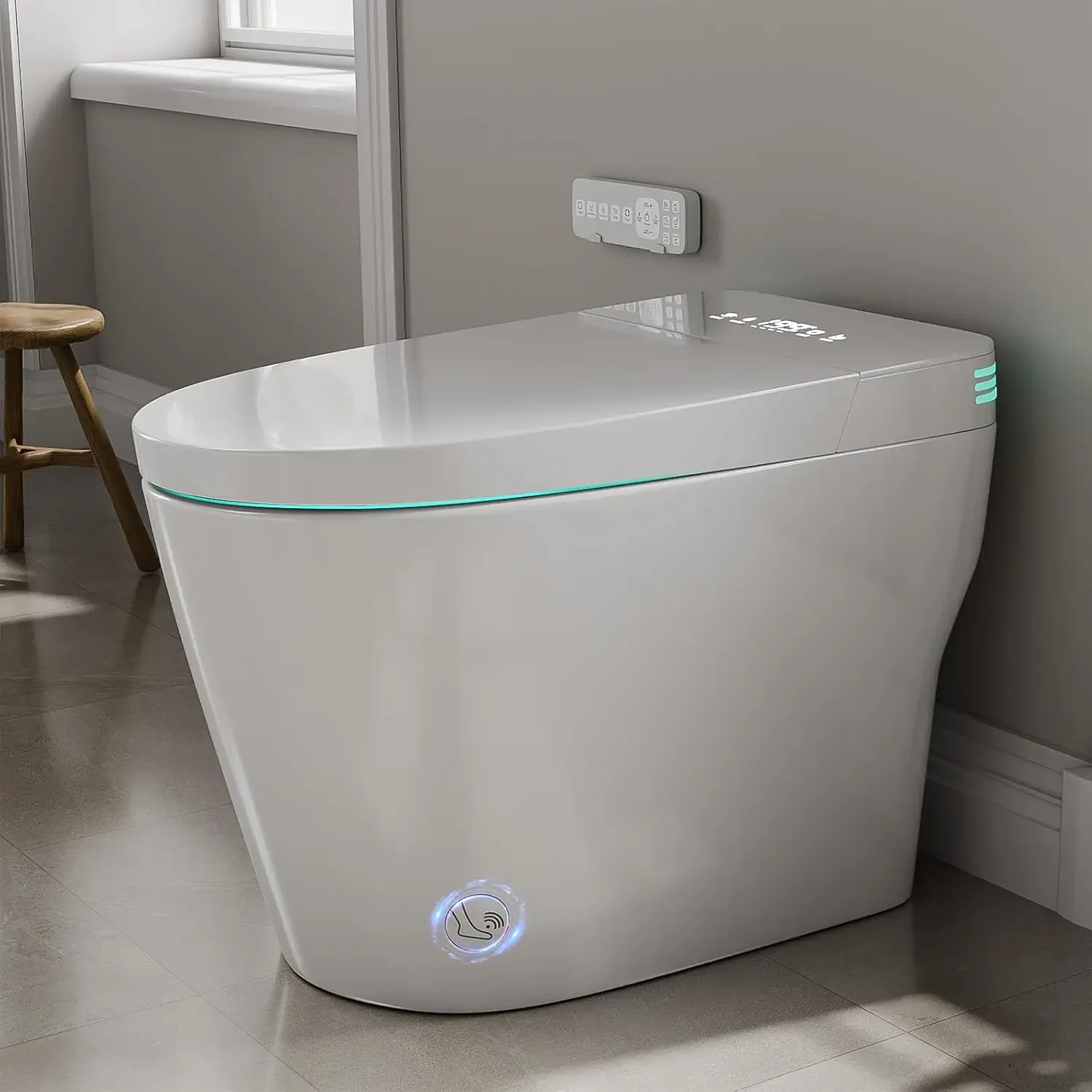 

Smart Toilet with Bidet Built In ADA Height 17.7", One Piece Tankless Bidet Toilet with Auto Open Close, Foam, Customized