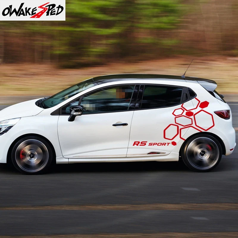 1set Car Body Door Side Stickers Racing Stripes Polygons Geometry Graphic For-Renault Clio RS Sport DIY Vinyl Decal Accessories