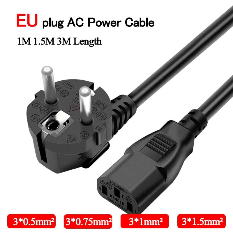 For Cooker Computer Host 1.5M AC Power Supply Cable EU 3-Prong Plug Connector Copper Wire 3*0.5mm² PC Laptop Charging Line