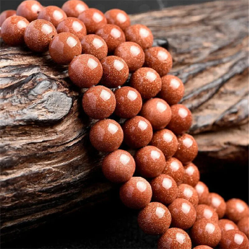 Natural Gold Sandstone  Beads  Gemstone Smooth Round Loose Stone Bead  for Jewelry Charms Bracelet Making