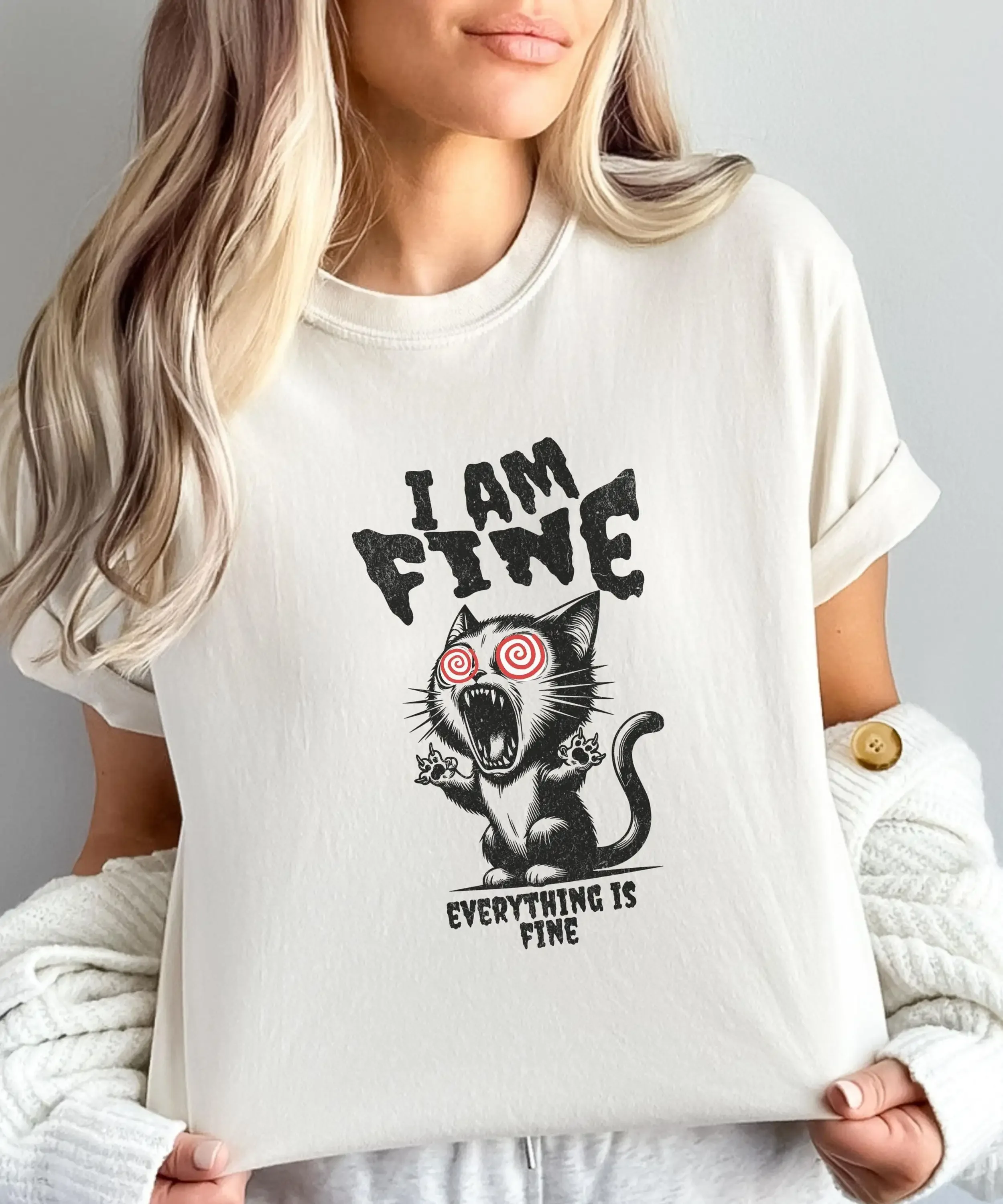 I m Fine Everything Is CaT T Shirt Vintage Funny Lover Positive MindseT Introvert Mental Health Awareness