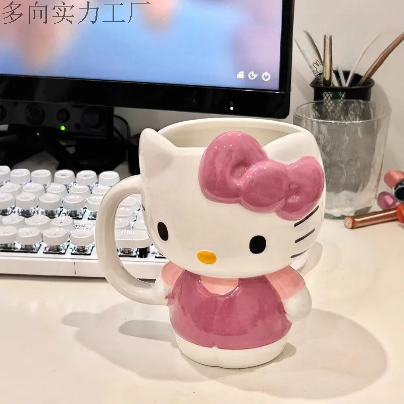 New Sanrio Hello Kitty Mug Kawaii Practical Large Capacity Creative Ceramic Water Cup Ins Korean Cartoon Anime Girlfriend Gift ﻿