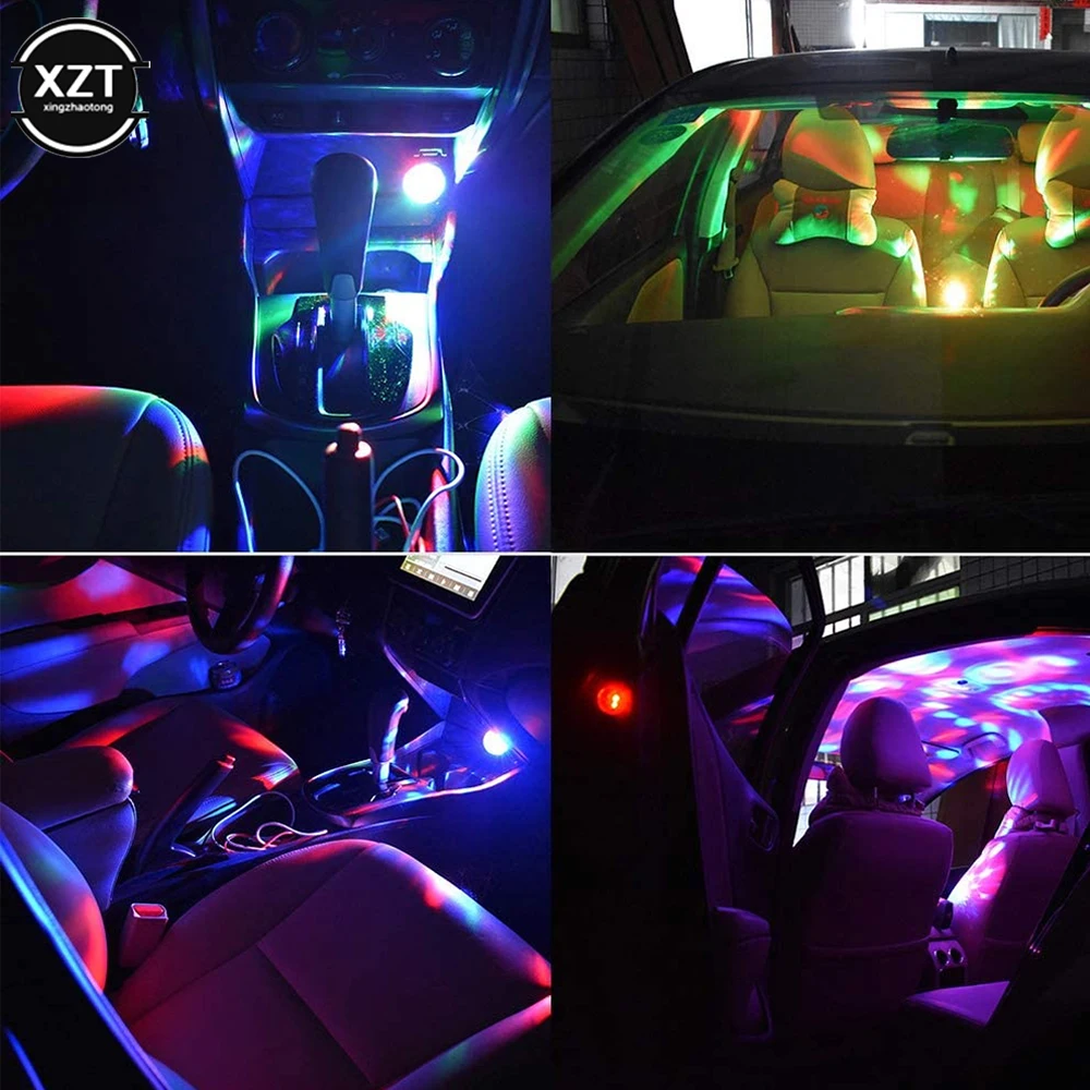 Car USB Ambient Light DJ RGB Mini Colorful Music Sound Led Apple USB Interface Holiday Party Atmosphere Interior Dome Trunk Lamp