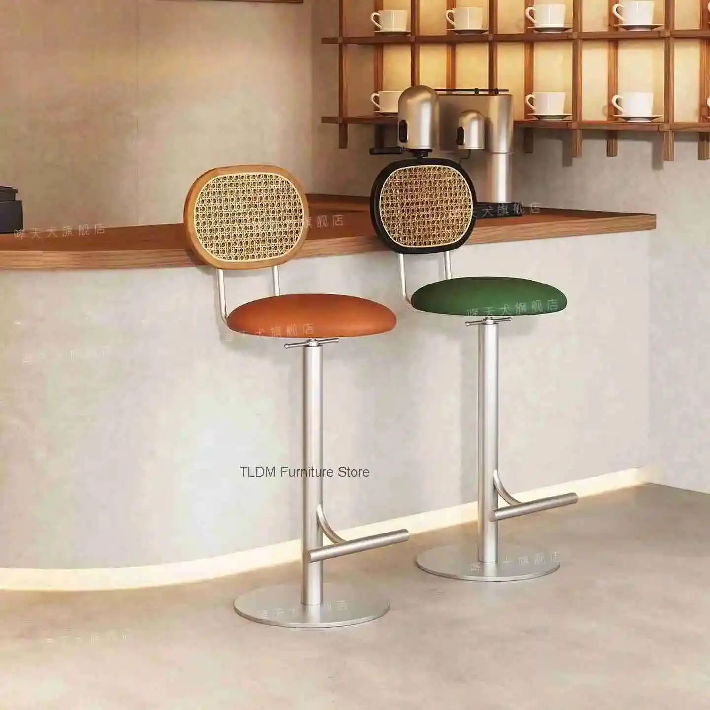 

Retro Bar Chair Creative Rattan Backrest Bar Stool Home Restaurant Island High Stools Coffee Shop Minimalist Leisure Bar Stools