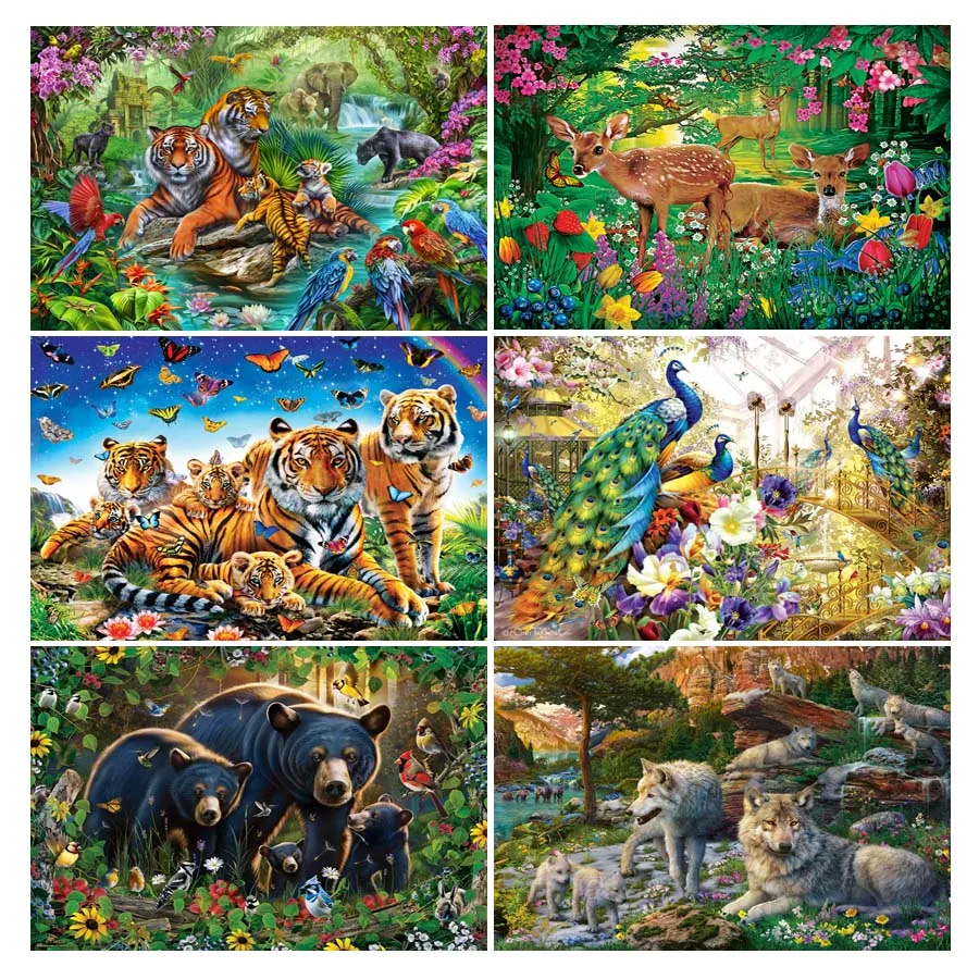 

Fullcang Diy Diamond Painting Kits Tiger Wolf Horse Full Rhinestone Art New Collection Mosaic Embroidery Wild Animals Picture