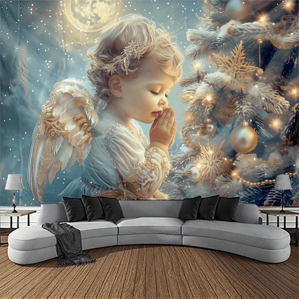 A Heavenly Christmas Angel Tapestry: Bring the Magic of the Holidays into Your Home with This Beautiful Wall Art Featuring