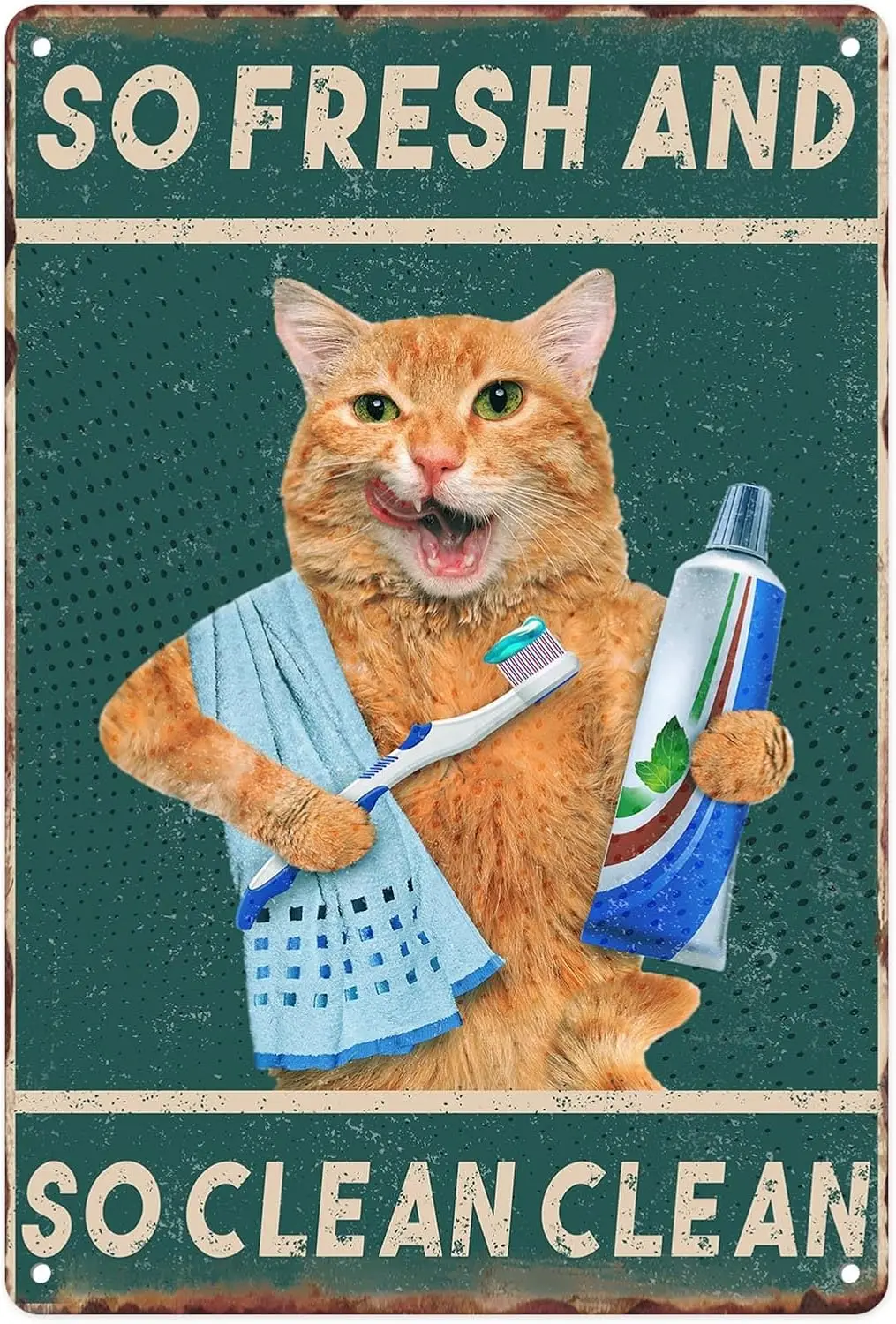 Vintage Metal Sign  , Cat Dental Funny Toothbrush Tin Sign Wall Art Decor For Home, Bathroom, Toilet Decoration
