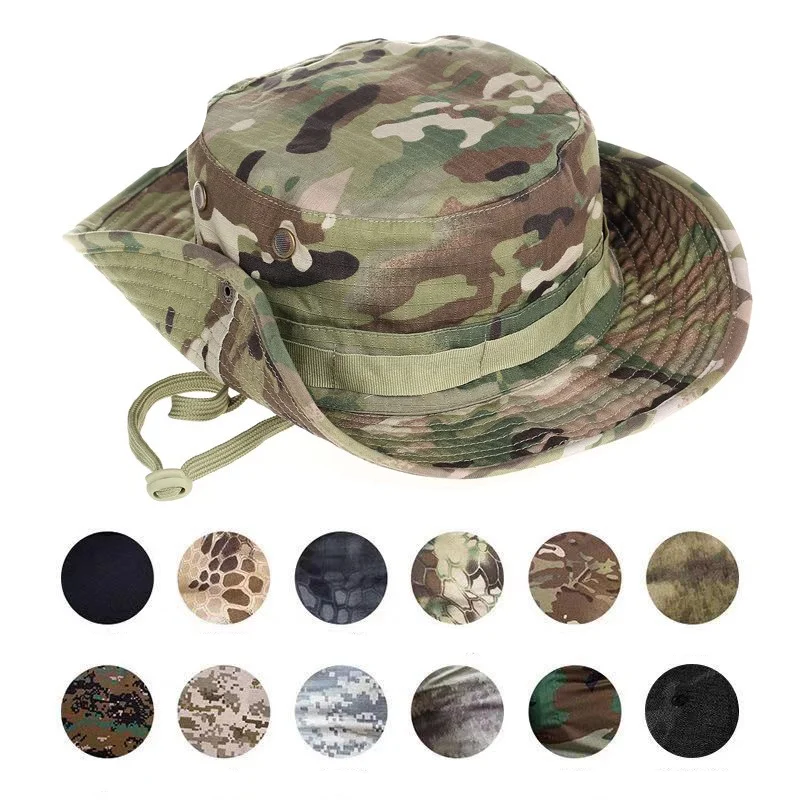 Camouflage Boonie Hat Camo Cap Paintball Airsoft Sniper Bucket Cap Outdoor Fishing Hunting Hiking Sun Hat