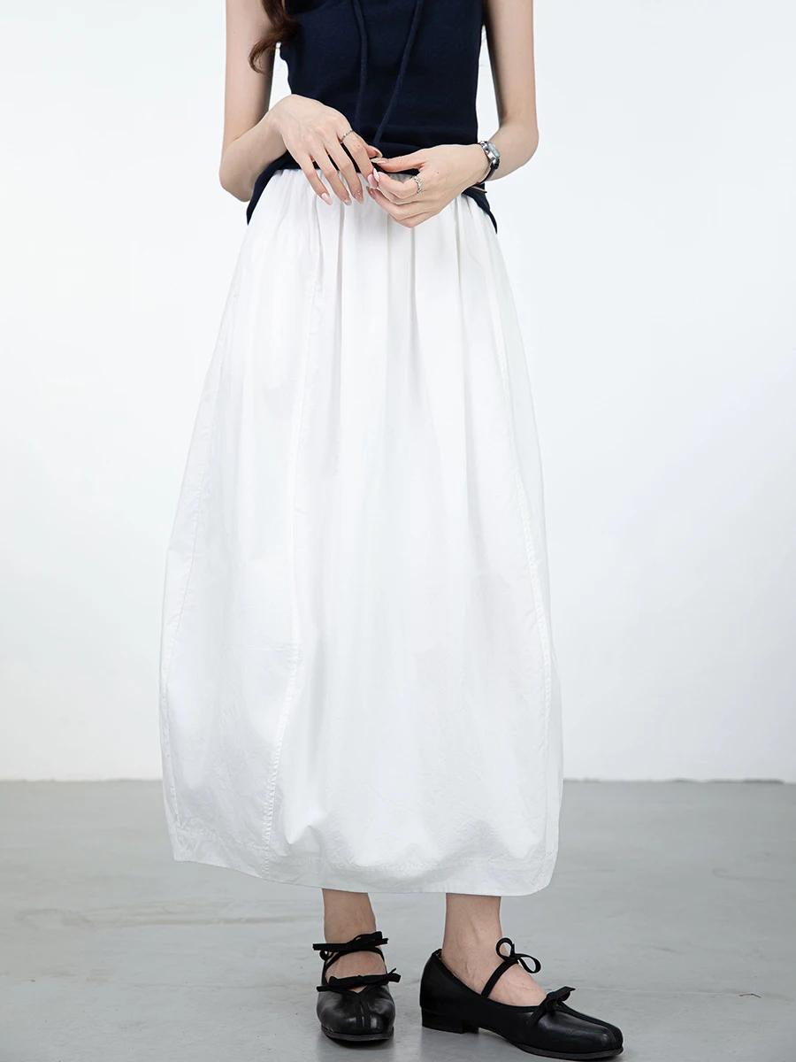 White Japanese Style Pleated Skirt Women's Mid-Length A-Line Workwear Umbrella Skirt High Waist Slimming Summer New Arrival