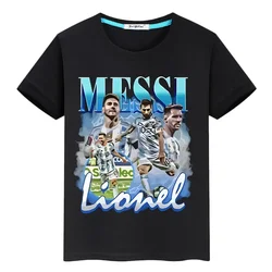 Football print Cartoon 100%Cotton T-shirt boy Tops Kawaii anime Tees messi avata Casual Shortr y2k one piece kids clothes girls