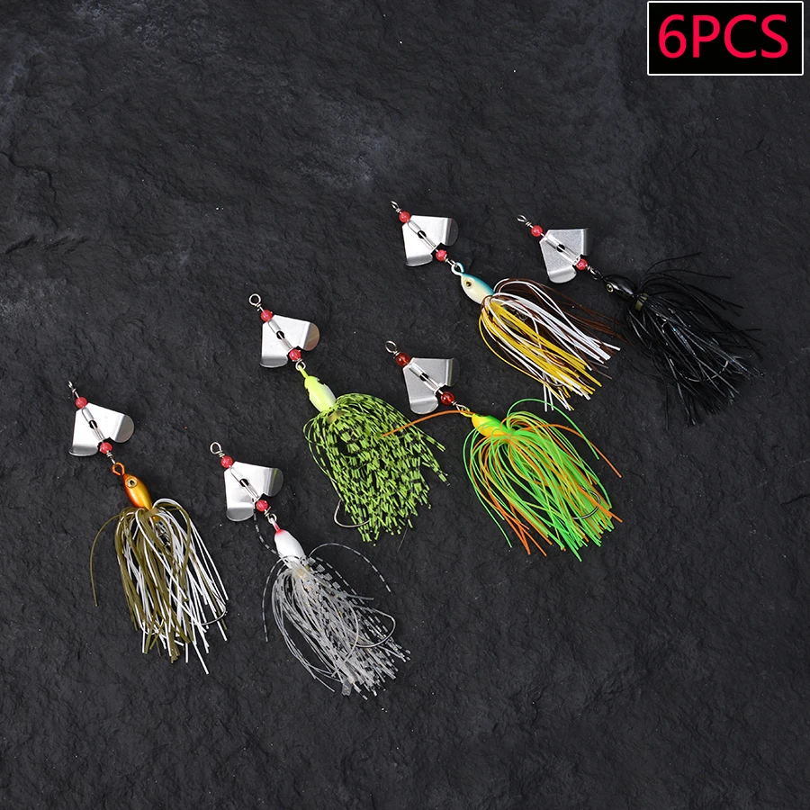 6pcs Chatterbait Artificial Bait Skirts Weedless Buzzbait Wobbler For Bass Pike Rotating Compound Spinnerbait Fishing Lures Set - view 2