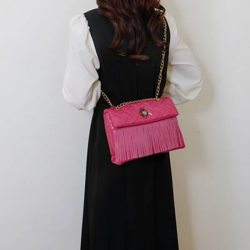 Stylish Boho Chain Crossbody Bag Maillard Color Raffia + Metallic Accent Students Campus Bag Adjustable Daily Use