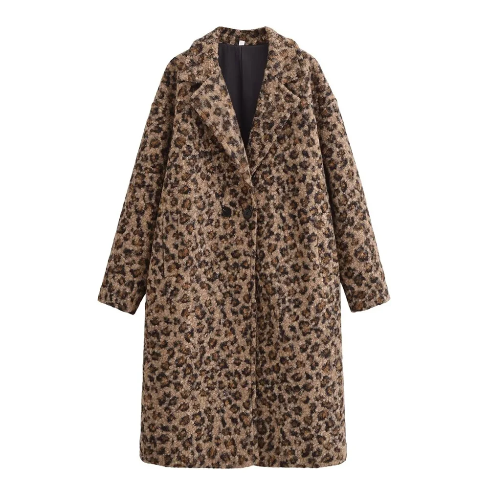 

Женское простое двубортное свободное пальто с леопардовым узором, осень/зима, новое пальто средней длины