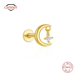Canner 1PC  925 Sterling Silver Cartilage Crescent Zircon Piercing Nails Stud Earrings For Women Minimalism Jewelry Party Gift