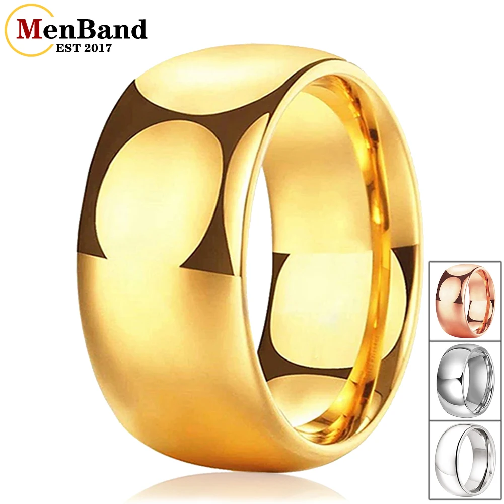 Męskie pierścienie wolframowe MenBand Classic 10mm, obrączki ślubne, modna biżuteria, kopułkowe, wysoki połysk, wygodny krój, rozmiary 7-15