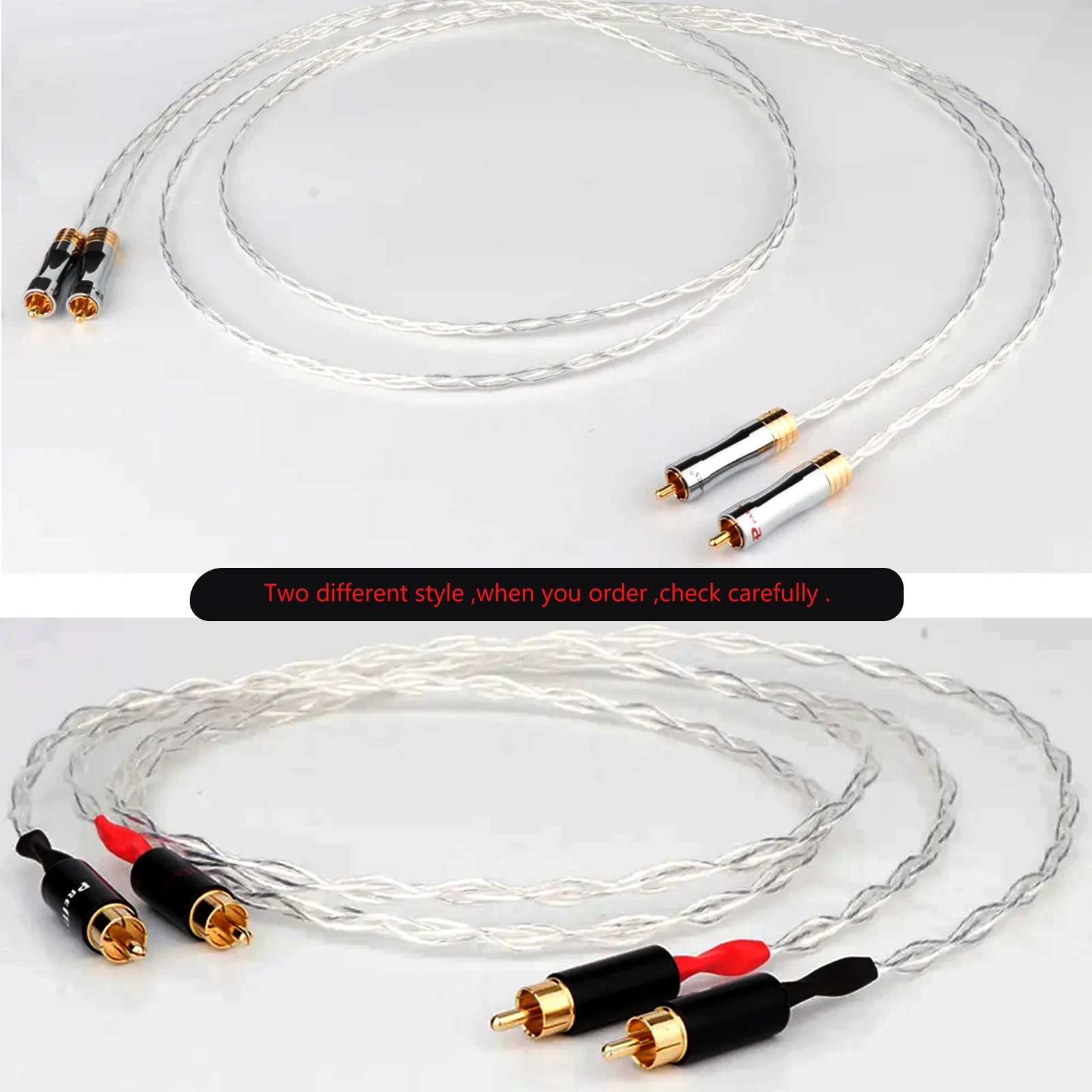 8N OCC 구리 은도금 RCA 오디오 케이블 Hifi RCA 상호 연결 케이블(Preffair 금도금 플러그 포함)