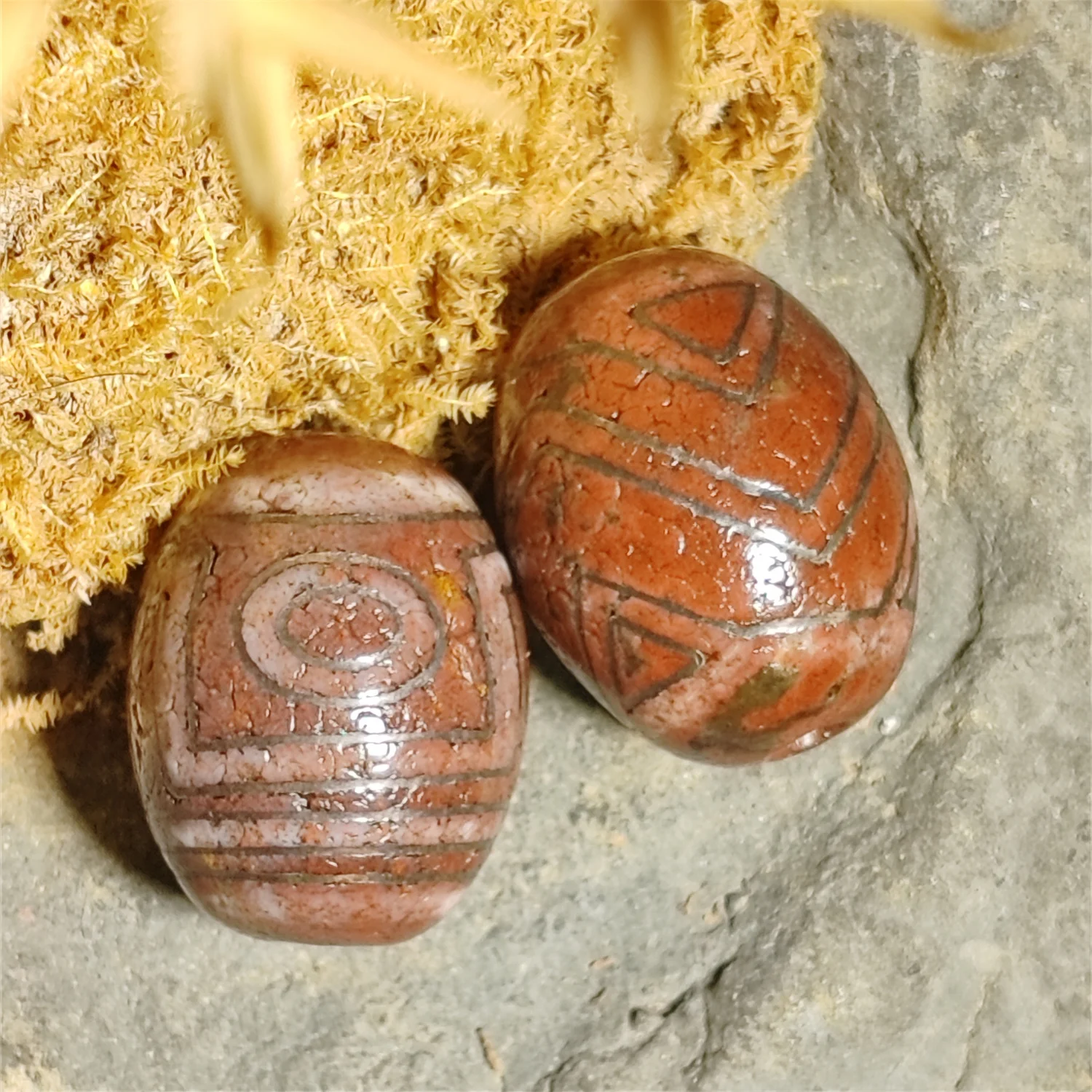 

1pcs/lot Natural Agate Cinnabar Dzi Exceptionally ancient Severe weathering streaks Jujube red Frustrate silver wire Handmade