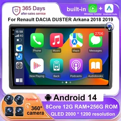 Multimedia Player Wireless Carplay Android 14 For Renault DACIA DUSTER Arkana 2018 2019 Car Radio Navigation Stereo GPS WIFI 4G