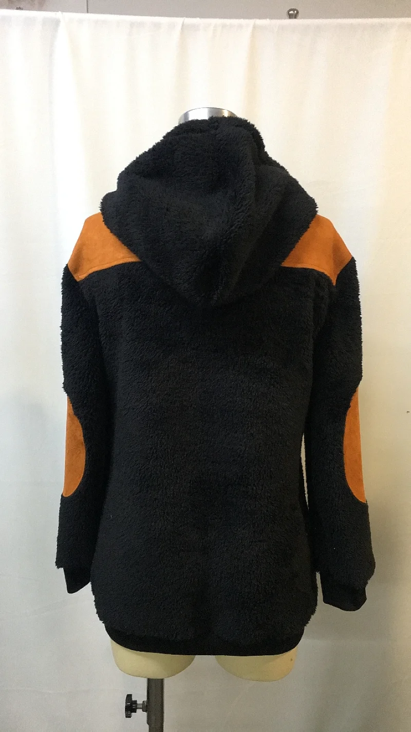 هوديي نسائي بجيب من الصوف القطبي الأسود العتيق