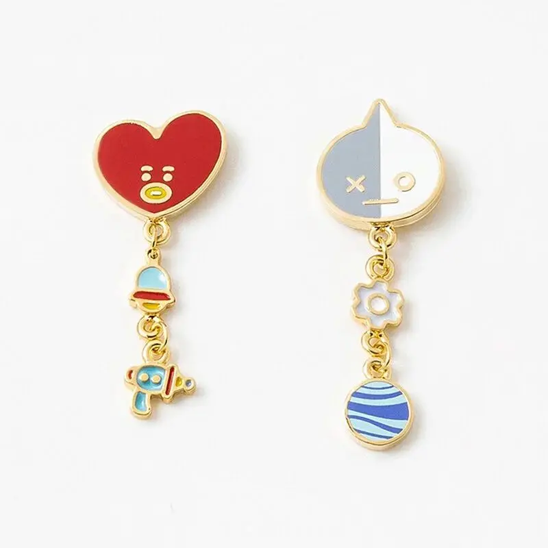 Kawaii Anime Cartoon Bt21 Peripheral Earrings Y2K Creative New Women's Asymmetric Earrings Gift for Friends