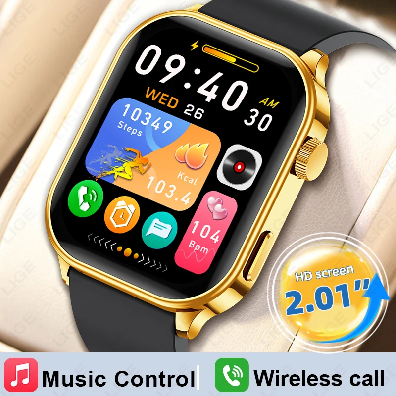 

LIGE New Men Smart Watch 2.01" HD Large Screen AI Voice Bluetooth Call Sport Watches Heart Rate Health Monitor Smartwatch Women