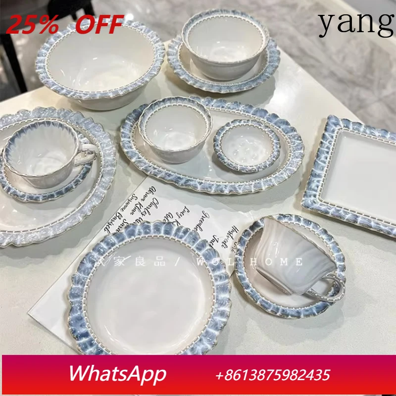 

LTT Smoke Blue Lace Tableware Set Western Plate Dessert Fruit Plate