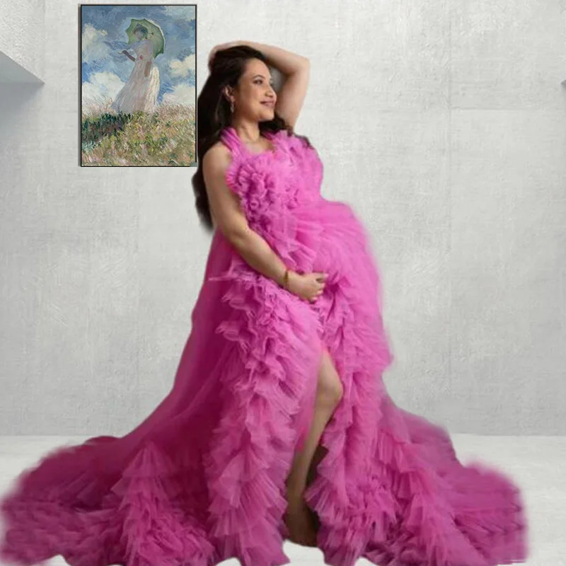 

Tulle Maternity Gown Dress, Pregnancy Dress For Photoshoot, Blush Tulle Maternity Custom Wedding Dress Baby Shower