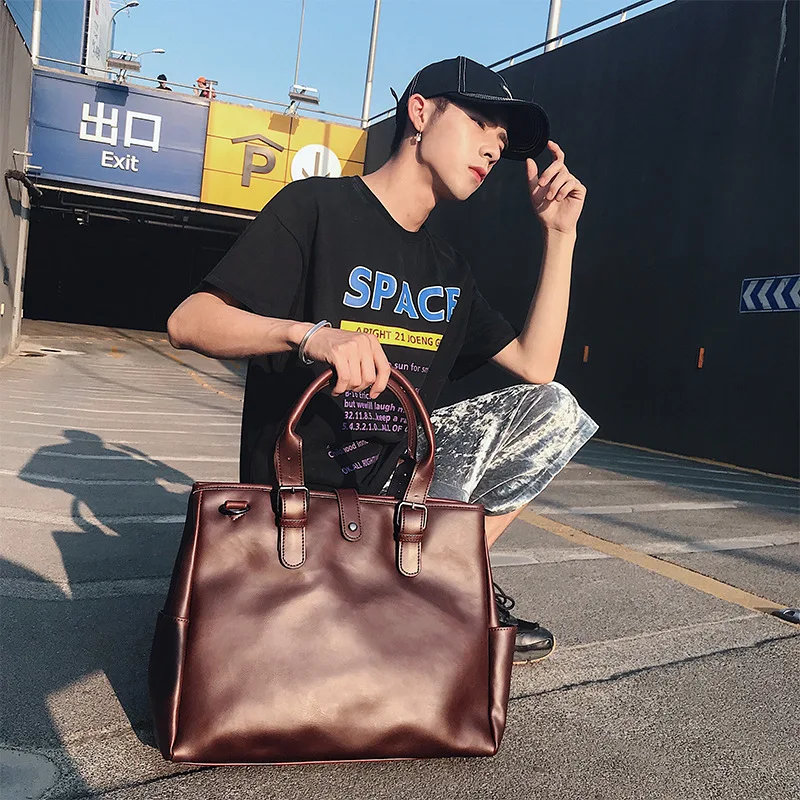 Retro simple large capacity briefcase computer storage handbag clasp zipper diagonal cross file bag