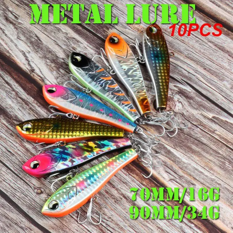 10PCS FISH Winter Fishing High Pitch VIB Lures 16g 34g Rattling Sinking Vibration High Quality Laser Pesca Bass Tuna Bluefish