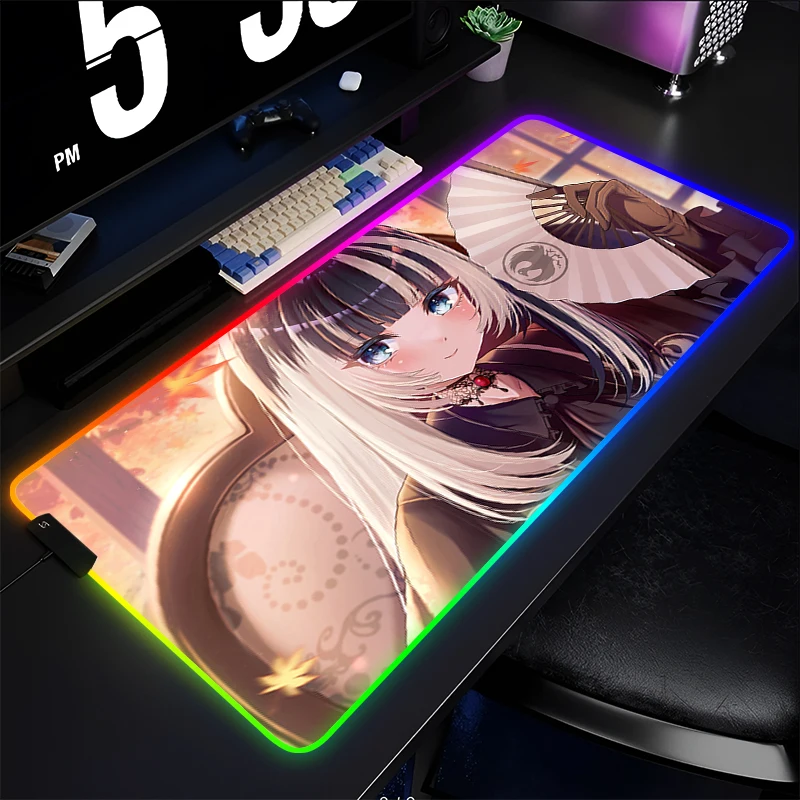 RGB Mouse Pad Game Rubber Mini PC Keyboard Pad LED Laptop Computer Hololive Juufuutei Raden Desk Mat Gaming Acessories Mousepad