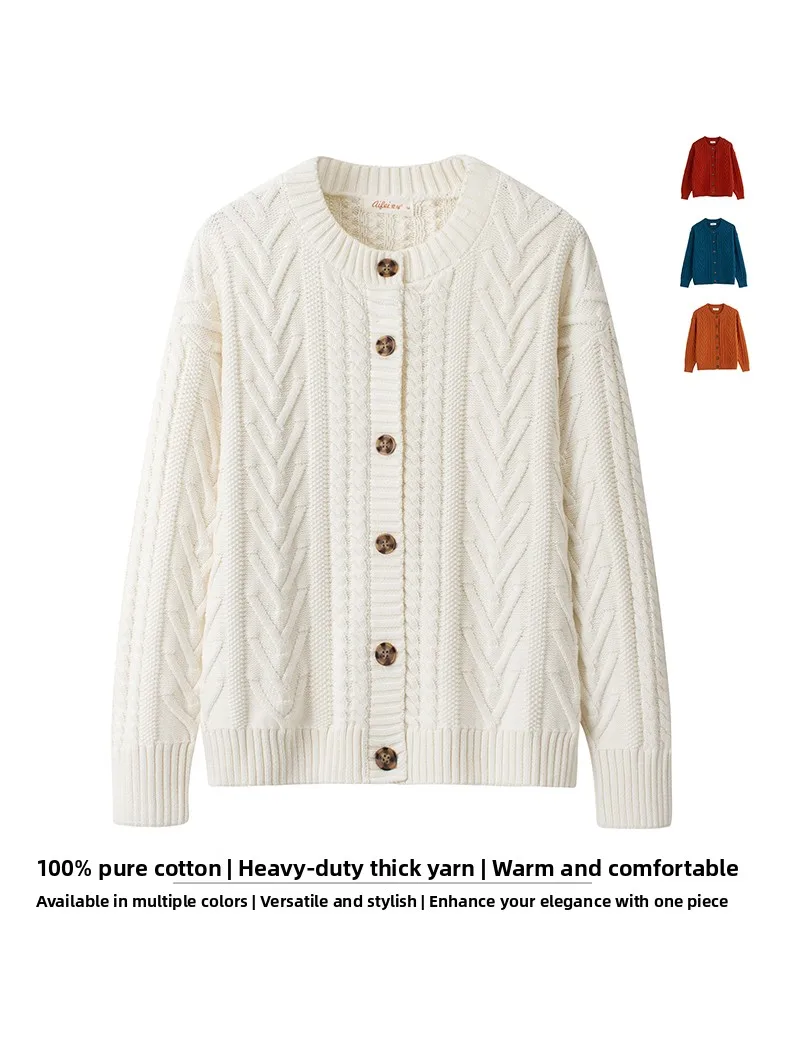 

Хлопковый вязаный кардиган для женщин, свитер с круглым вырезом, верхняя одежда для осени и зимы, модный, облегающий, повседневный, удобный