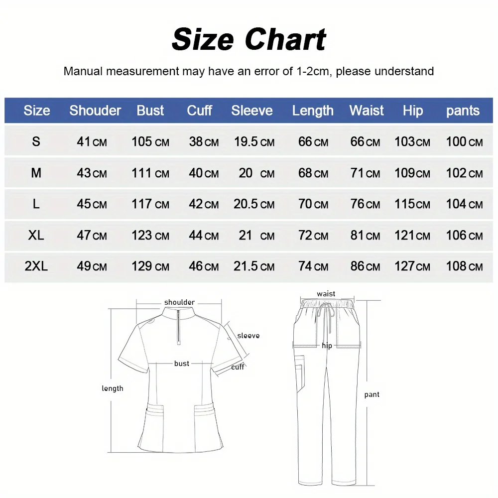 女性用スリムフィットスクラブユニフォームジッパー付きスタンドカラートップパンツセット作業服