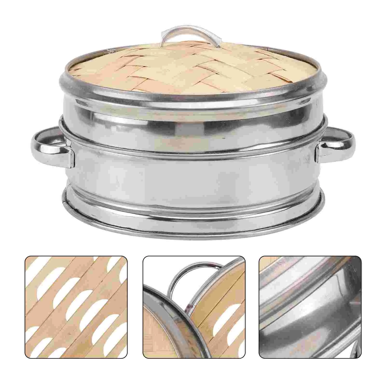 

Portable Stainless Steel Bamboo Basket for Dumpling Bun Kitchen Gadget Lid Dustproof Anti Scald Reusable Chinese Food Steamer