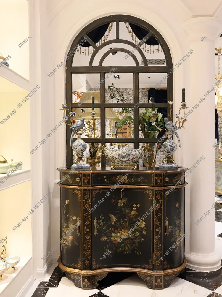 Xx French Chinese Style Retro Navy Blue Luxury Gold Hand-painted Big-name Entrance Cabinet Villa Foyer