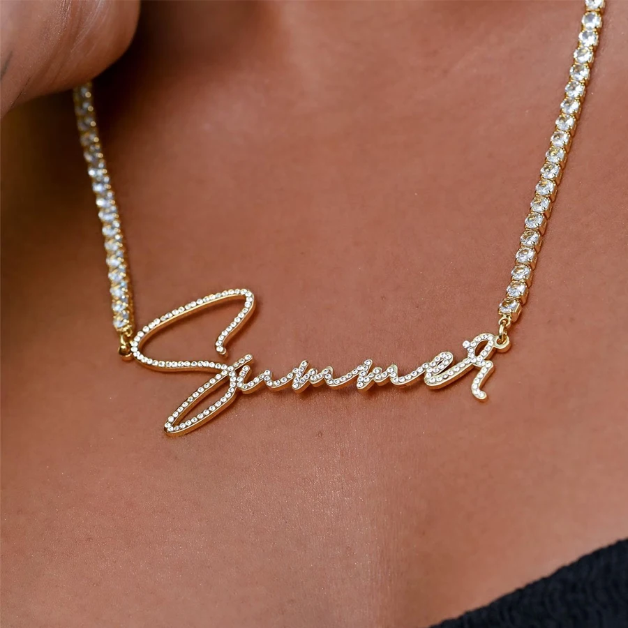 

Acheerup Sparkling Custom Zircon Name Necklace Stainless Steel for Women Personalized Letters Bling Tennis Chain Jewelry Gifts