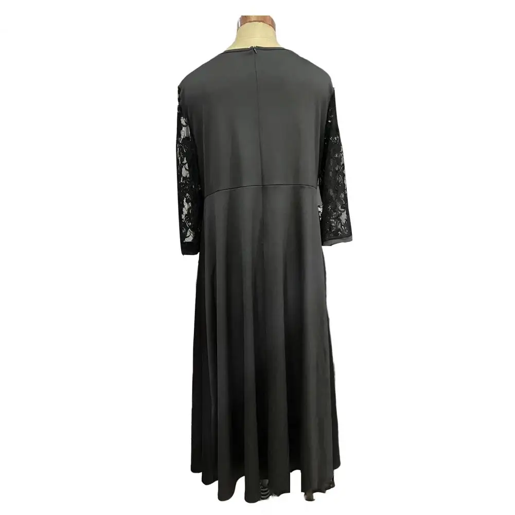 Beautiful Oversized Dress  A-Line High-Waist Women Dress  Plus Size Lace Stitching 3/4 Sleeve Evening Dress