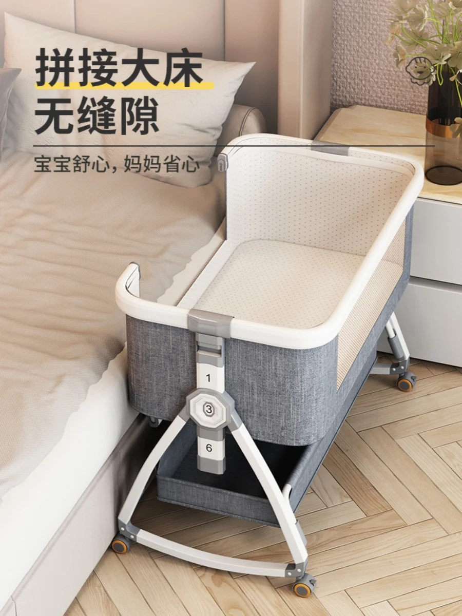 Crib Movable Portable Newborn Crib Cradle Multifunctional High-end Crib Foldable Splicing