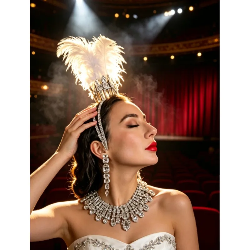 Vintage Feather Crown Headband Crystal Rhinestone Flapper Headpiece for Women 1920s Gatsby Theme Party Wedding