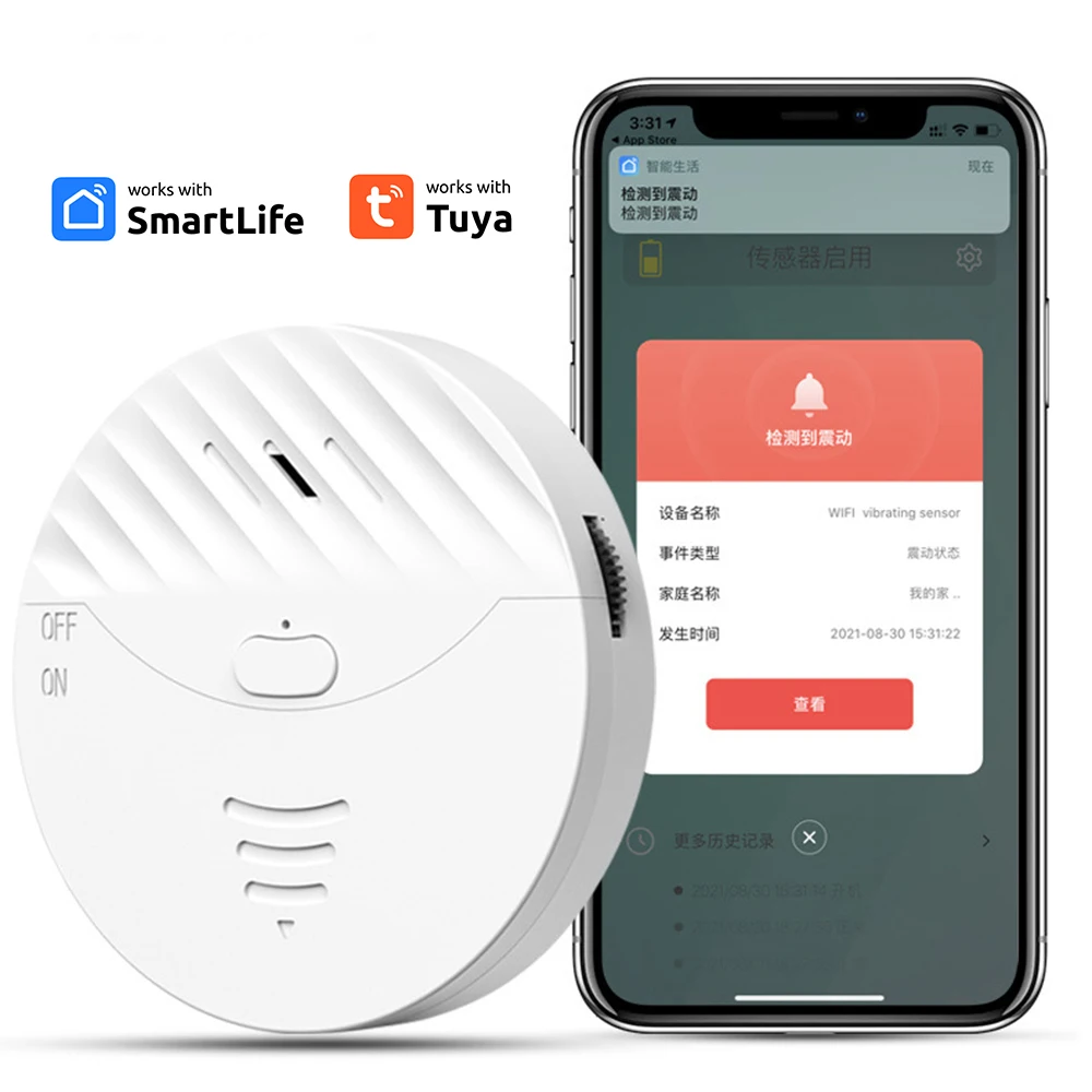 Allarme sensore porta WiFi Tuya Smart Home rilevatore di vibrazioni Wireless protezione di sicurezza rottura vetro finestra 130dB suono di allarme