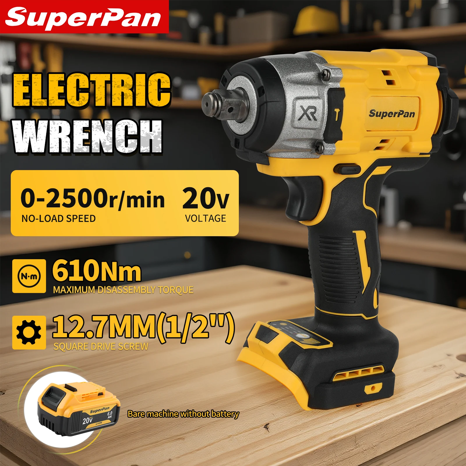 

SuperPan 1/2 дюйма бесщеточный ударный гайковерт 20 В аккумулятор беспроводной электрический гаечный ключ и отвертка электроинструмент DCF922