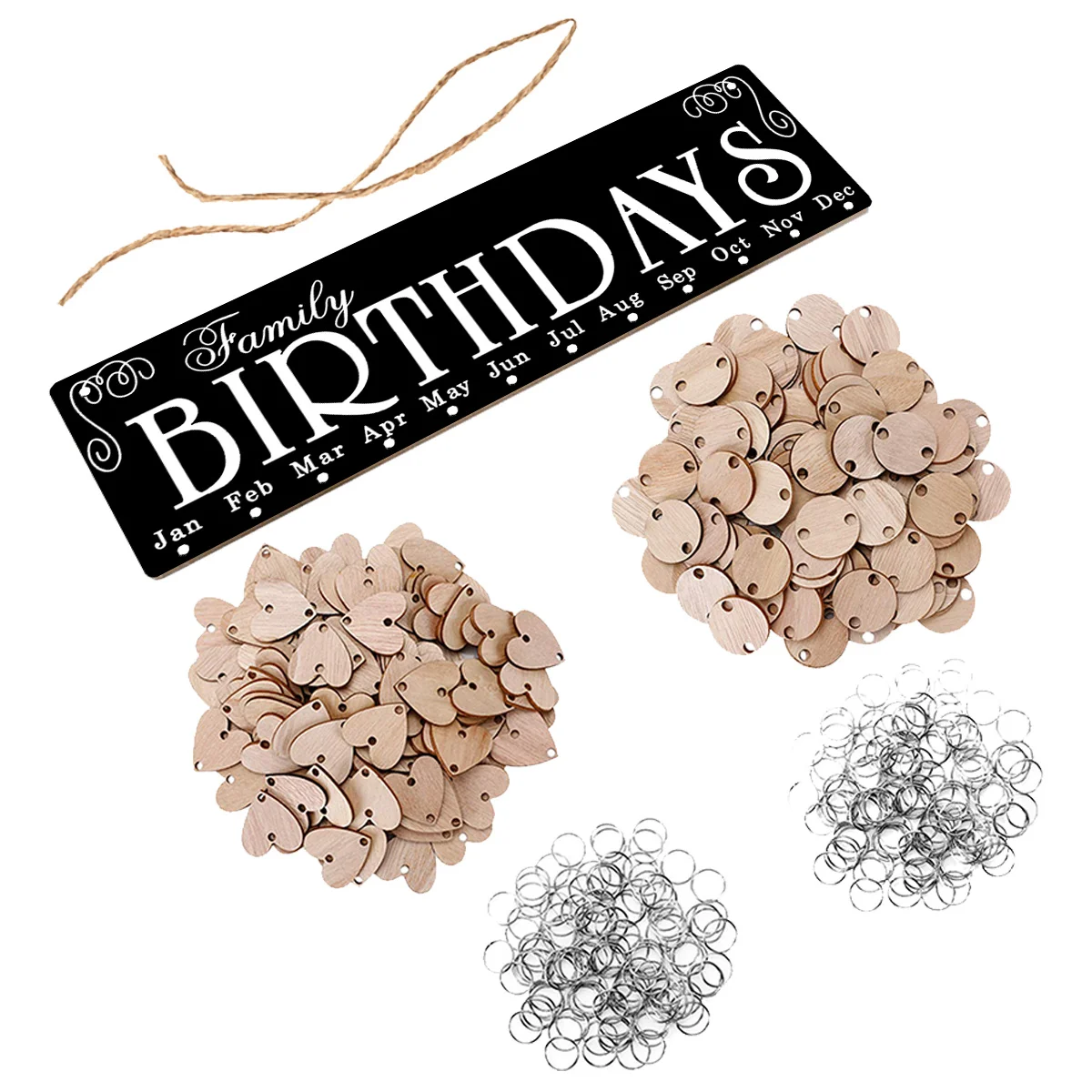 Placa de calendário diy de suspensão de madeira com corda de cânhamo placa de lembrete de madeira natural para decoração de casa ideia de presente de aniversário de casamento