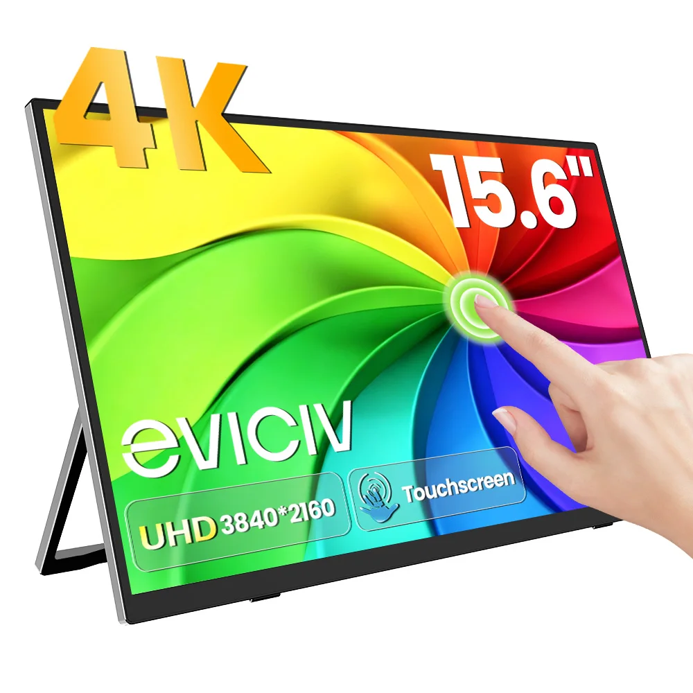 EVICIV 4K Portable Monitor 10-Point Touch Screen 15.7 100% sRGB Laptop Monitor  3840*2160 UHD 350 Nits Ultra-Slim Monitor USB-C & MINI HDM VESA & Smart Cover Travel Screen For Computer PC Game Consoles