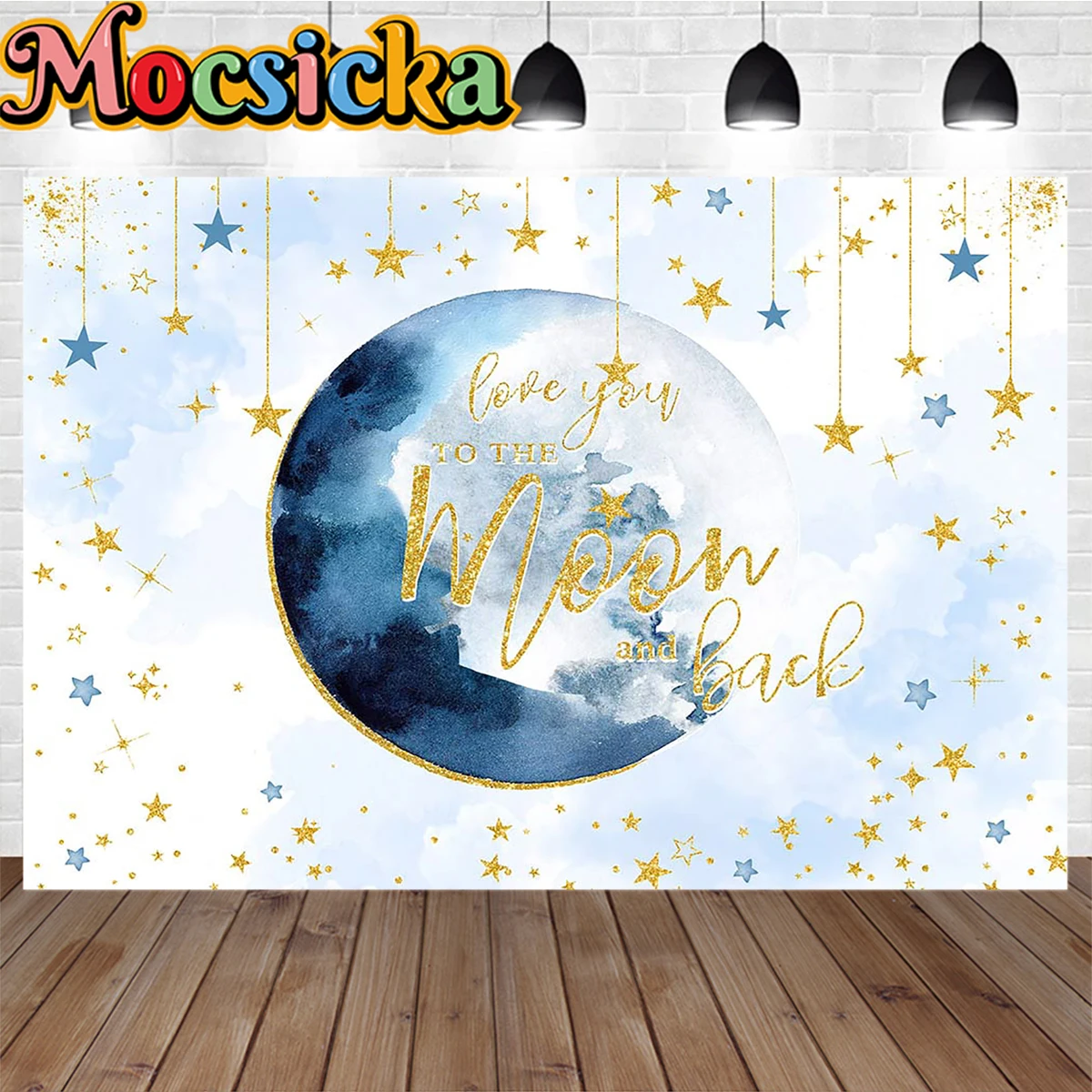 Mocsicka aniversário fundo azul sonhador estrelas lua brilhando ouro decoração menino recém-nascido chá de fraldas bolo de mesa adereços pano de fundo