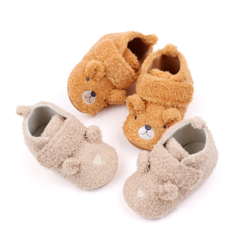 Baby Shoes Winter Soft and Warm Prewalking Sneaker TPR Sole Anti-slip Cute Bear Animal Design 2024 New Fashion 0-9-18M BYQ3202