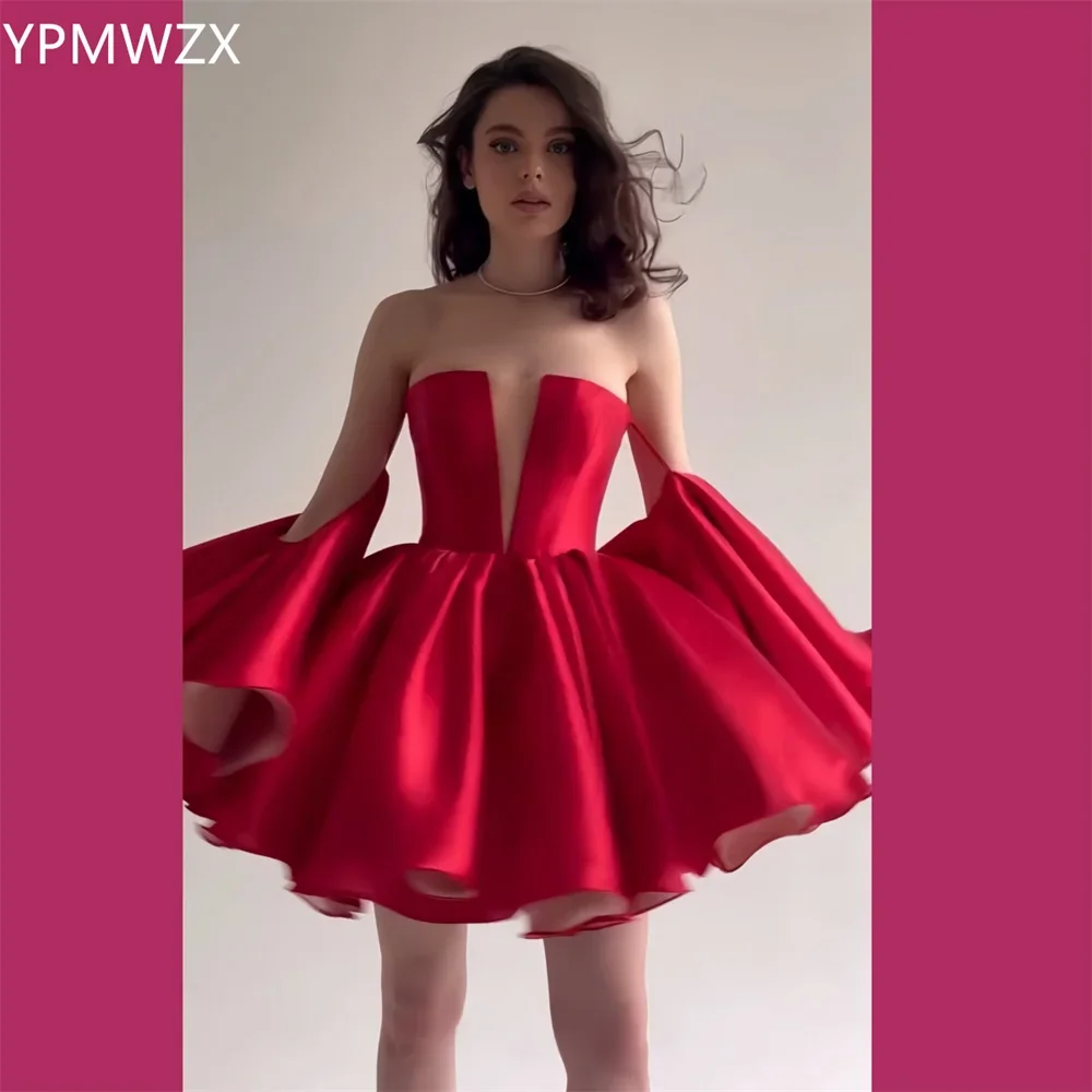 YPMWZX-Robe de Soirée Personnalisée pour Occasions Formelles, Tenue de Bal Sans Bretelles, Mini Jupe Longue, Drapée, sur Mesure