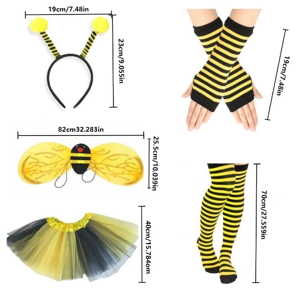

Adult bee costumes, Halloween funny dress role play accessories, skirt wings headband socks gloves and other outfits