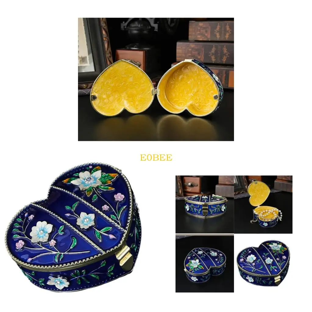 

E0BE Heart Themed Travel Jewelry Box Alloy Jewelry Storage Case