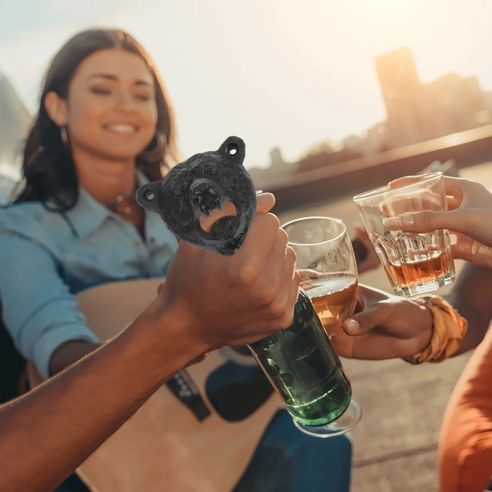 

Wall Mounted Bear Head Bottle Opener Cast Iron Black Rustic Metal Beer Cap Remover Home Bar Decor Novelty Animal Head Opener